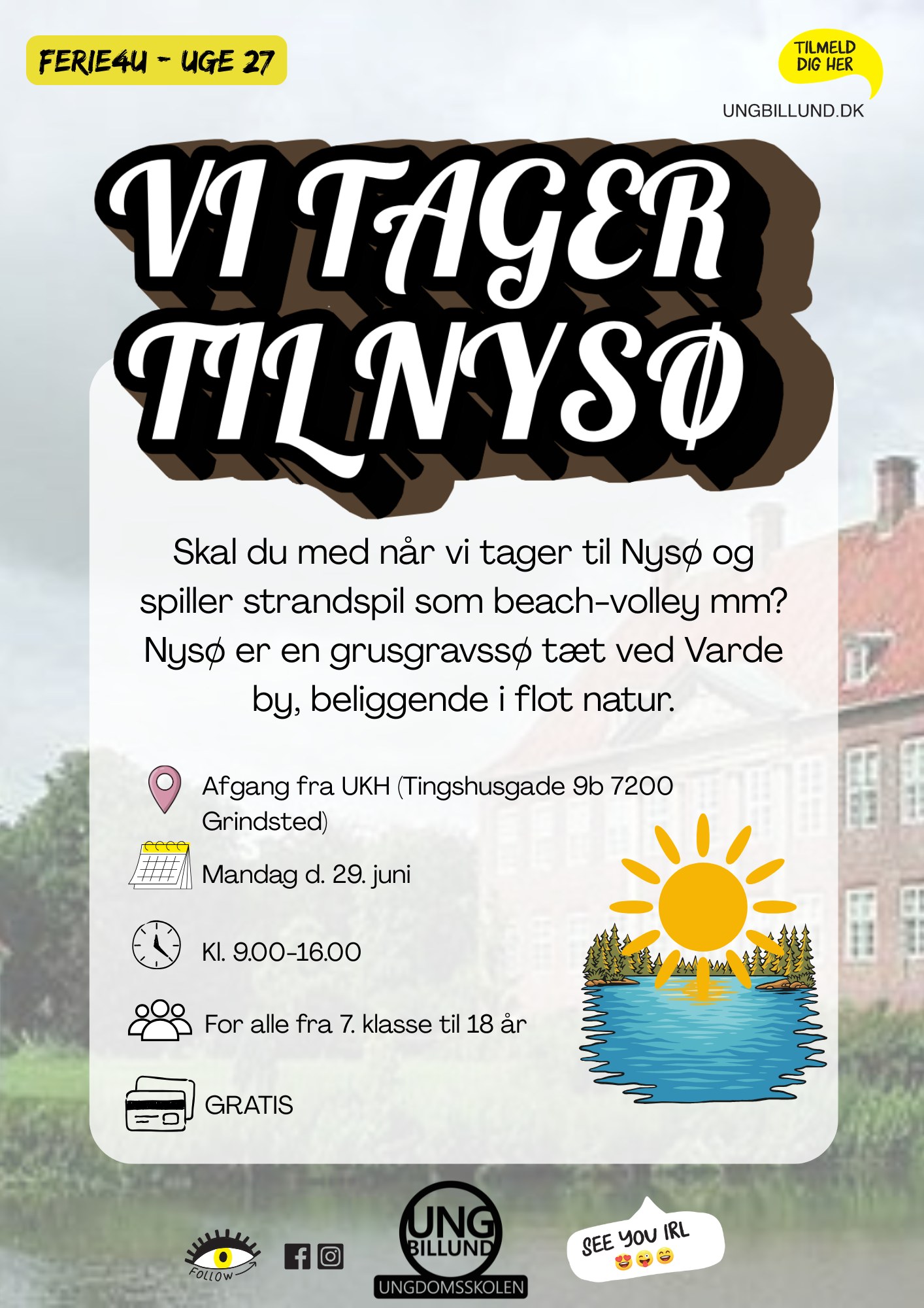 ☀️ VI TAGER TIL NYSØ PÅ MANDAG! ☀️
Der er kun 2 pladser tilbage på turen til Nysø mandag d. 29. juni!
Vi pakker strandspil, godt humør og forhåbentlig masser af solskin, når vi tager afsted til en hyggelig dag ved søen med bl.a. beachvolley og andre aktiviteter.
📍 Afgang fra UKH Grindsted
🕘 Kl. 9.00-16.00
💰 Gratis
👥 For alle fra 7. klasse til 18 år
Skynd dig at tilmelde dig, før de sidste pladser ryger! 🌊☀️
https://www.ungbillund.dk/subjectclass/2008d58a32114c49a6b023d2a15e6231