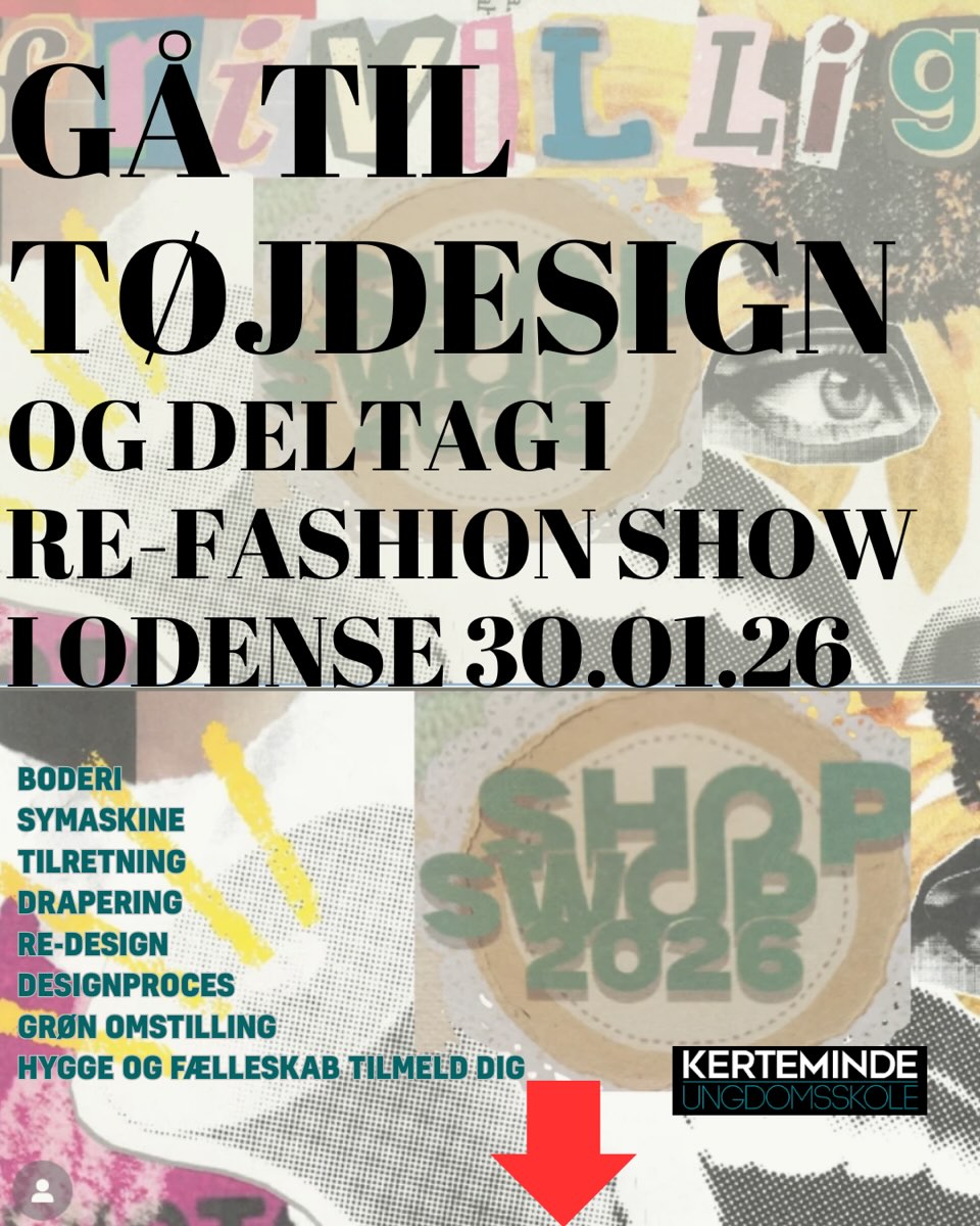 Gå til tøjdesign🥻🥼🧥 🤩 På tøjdesign tirsdag aften fra 19-21 bliver du en del af et fællesskab om bæredygtig mode og en ny måde at forbruge tøj.
Du vil lære en masse teknikker med symaskiner, håndsyning, tilretning, tekstile affaldsstrømme, broderi og fiber.
Du bestemmer hvad du vil lave og får hjælp til at skabe det.
Du får mulighed for at deltage i ture til Odense på Swop Shop d 30.01, til København på Unwasted Festival d 30.05 og du kan komme med på Klimafolkemødet i Middelfart til august 26, hvor vi hver gang viser vores kreationer sammen med en masse andre unge som elsker at lave tøj.
Tilmelding dig “Tøjdesign” på kertemindeungdomsskole.dk 😊