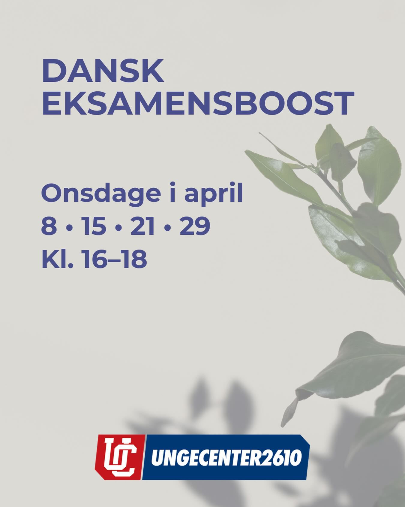 DANSK EKSAMENSBOOST
Onsdage i april
8 • 15 • 22 • 29
Kl. 16–18
Bliv klar til danskeksamen på en overskuelig måde.
Analyse, oplæg, struktur – forklaret enkelt.
4 tirsdage, masser af støtte. ✨📖
Undervisningen er gratis.
👉 Tilmeld dig nu på ung2610.dk eller link i bio