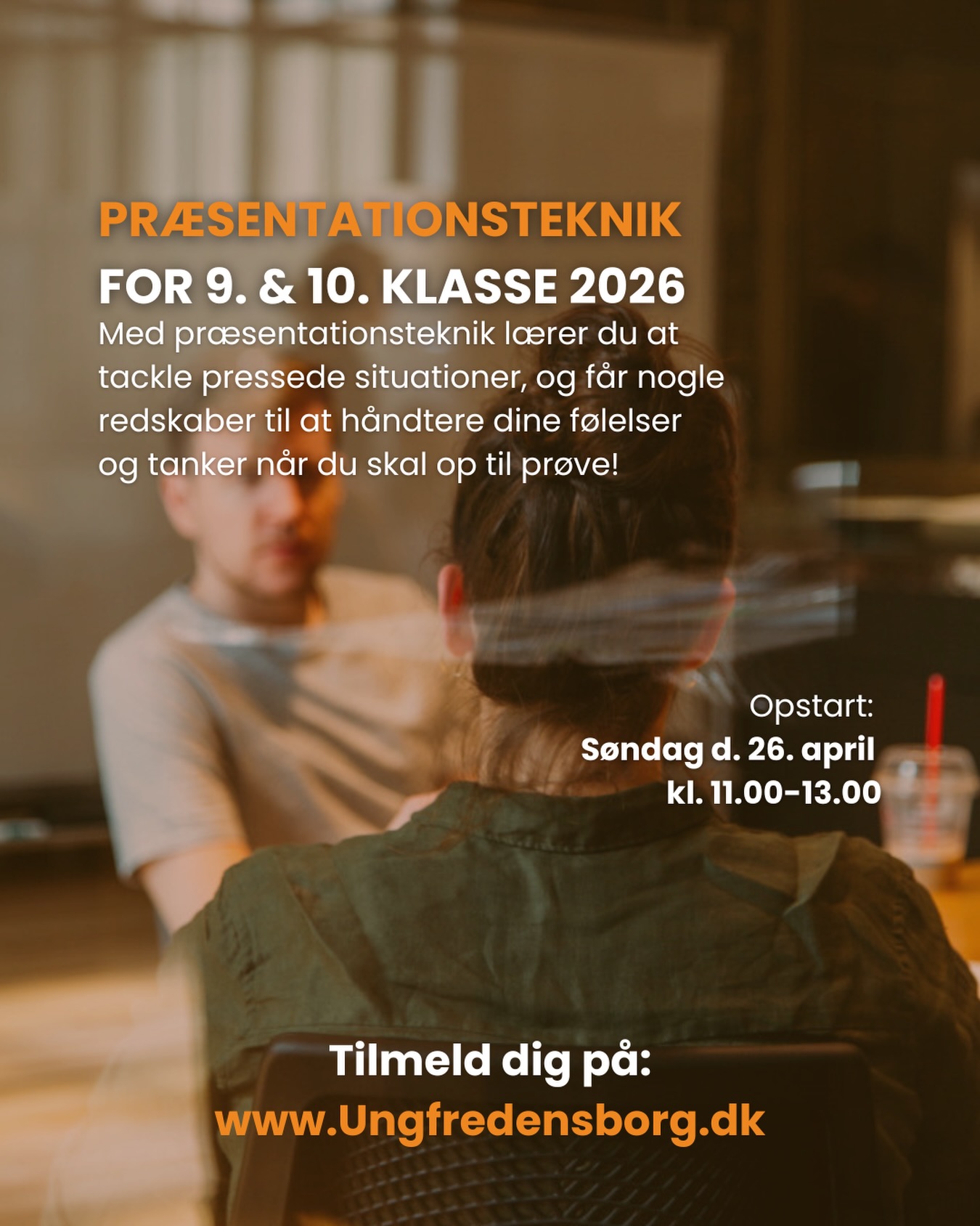 PRÆSENTATIONSTEKNIK FOR 9. & 10. KLASSE FORÅR 2026 🤓
Få styr på nerverne og lær at håndtere pressede situationer 👏
Med præsentationsteknik lærer du at tackle pressede situationer, og får nogle redskaber til at håndtere dine følelser og tanker når du skal op til prøve 🤩
Vi har fokus på:
👉 At ændre fokus, så det støtter i stedet for at blokere.
👉 At tackle nervøsitet
👉 At skabe en god balance før, under og efter prøverne.
👉 At få struktur på læsningen op til prøverne
👉 At give og få konstruktiv feedback.
Du lærer dine egne reaktionsmønstre at kende, således at du kan føle dig godt tilpas, og omdanne nervøsitet og spænding til en positiv drivkraft 📚
Tilmeld dig på
🌐 www.ungfredensborg.dk
𝗟𝗜𝗡𝗞 𝗜 𝗕𝗜𝗢
@ungfredensborg 👈
#Ungfredensborg🧡 #Præsentationsteknik #ungifredensborg #eksamen #folkeskole redskaber