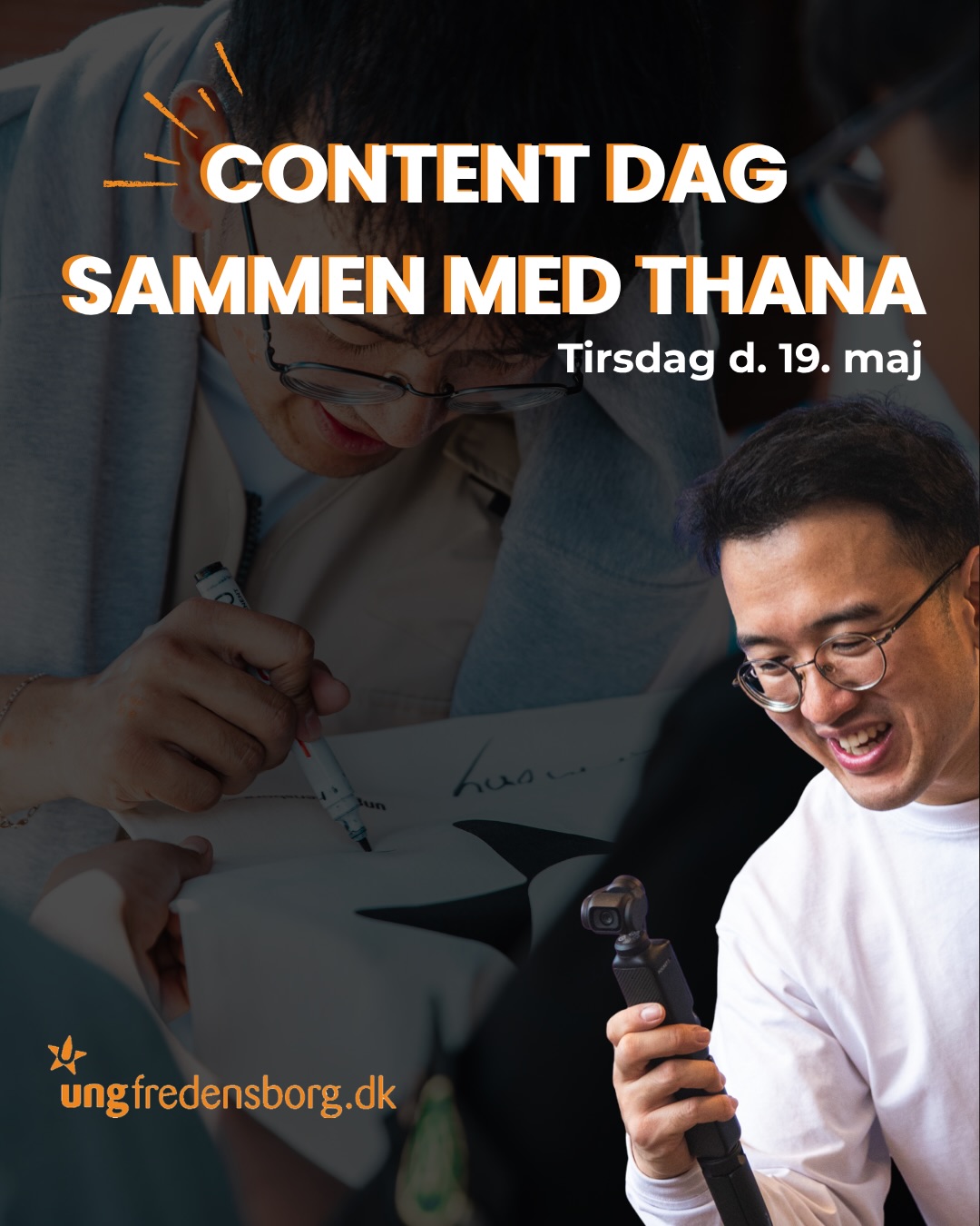 I har nok set denne gut til enten Street Day eller CampWAUW 👀
Kom med Thana rundt i Fredensborg Kommune til en fed content-dag!
🗓️ Tirsdag d. 19. maj 2026
⏳ Alt fra kl. 14.00 til 20.00
Vi skyder videoer, tager billeder og kommer helt tæt på UngFredensborg 🙌
Sammen kører vi rundt til klubberne, fanger de momenter – og måske laver 1 eller 2 dansevideoer undervejs 💃
Thana sørger selvfølgelig for god stemning og forplejning 😄
👉 Vil du med? Smid en PB, så klarer vi resten!
#Ungfredensborg🧡 #contentdaag