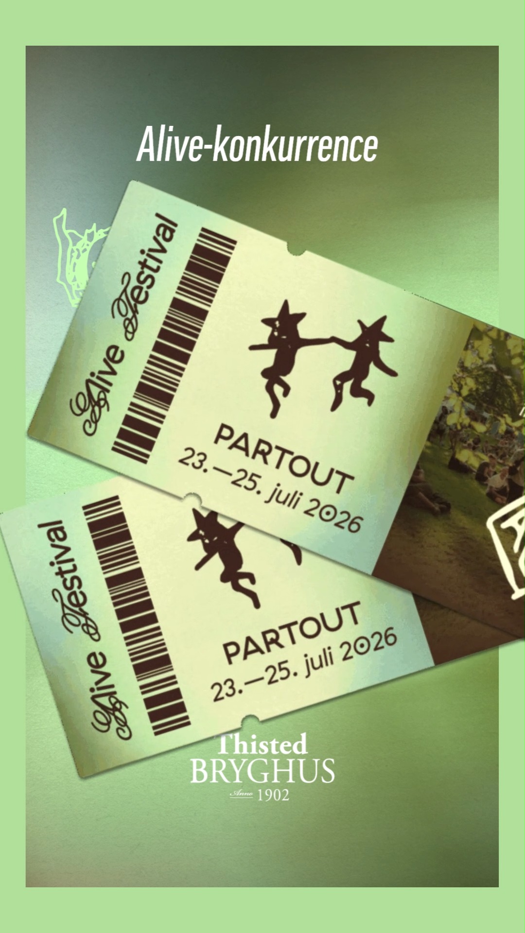 KONKURRENCE! Vind partoutbilletter til Alive Festival 2026 🎫🎫
I samarbejde med @thyalive udlodder vi 2 stk. partoutbilletter til Alive Festival 2026 den 23.-25. juli til en heldig vinder.
Og fordi vi er i ekstra godt gavehumør, udtrækker vi også 5 sidegevinster med én af hver af Alive-smagsoplevelserne: Økologisk IPA, Økologisk Hazy Fruited Wheat Beer og Red Wheat.
Alt du skal gøre for at deltage i konkurrencen er:
✅ Like opslaget
✅ Kommentér, hvad du glæder dig mest til ved årets Alive Festival
Vi trækker vinderne fredag den 19. juni 2026 blandt alle deltagere. 👍
Bemærk, at du skal være fyldt 18 år og bosiddende i Danmark for at deltage i konkurrencen. Partoutbilletterne har en værdi af 1.320 kr. pr stk., og sidegevinsterne har en værdi af ca. kr. 180,- (ex. moms og pant). Præmierne kan ikke ombyttes til kontanter eller andre produkter. Hvis vi ikke hører fra vinderne senest syv dage efter udtrækningen, bortfalder præmien. Konkurrencen er hverken støttet, sponsoreret eller administreret af Meta.
#thistedbryghus #alivefestival #thistedbryghusalive