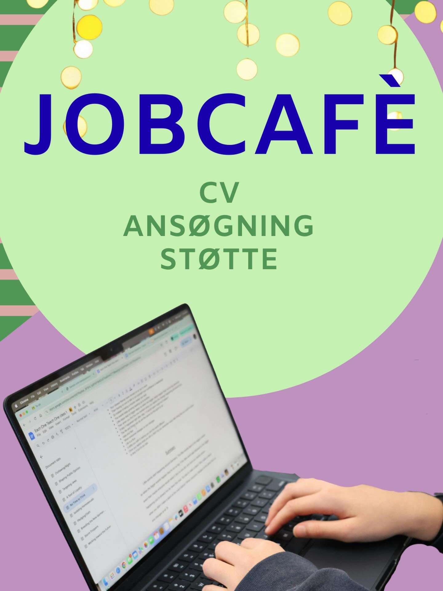 🌞 Er du klar til at finde et fritidsjob eller sommerjob? 🌞
Kom med til Jobcafé torsdag d. 18/6 kl. 16.00–18.00.
Joanna står klar til at hjælpe dig med:
✅ CV
✅ Ansøgning
✅ Jobsøgning
Drop ind – vi glæder os til at se dig på Ungecenter2610! 🙌
Det er gratis
Fra 7. Klasse til 18 år
Læs mere på ung2610.dk