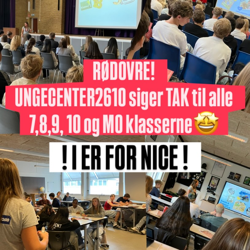 RØDOVRE SKOLER! ❤️🔥
Tak for alle skolebesøgene for i år! 🙌
Hvis der er én ting, man kan sige om jer unge, så er det, at I er for NICE! 😎
Tak for jeres grin, spørgsmål, energi og gode vibes.
Vi ses til et hold, en rejse, Camp, events og mere✌️✨