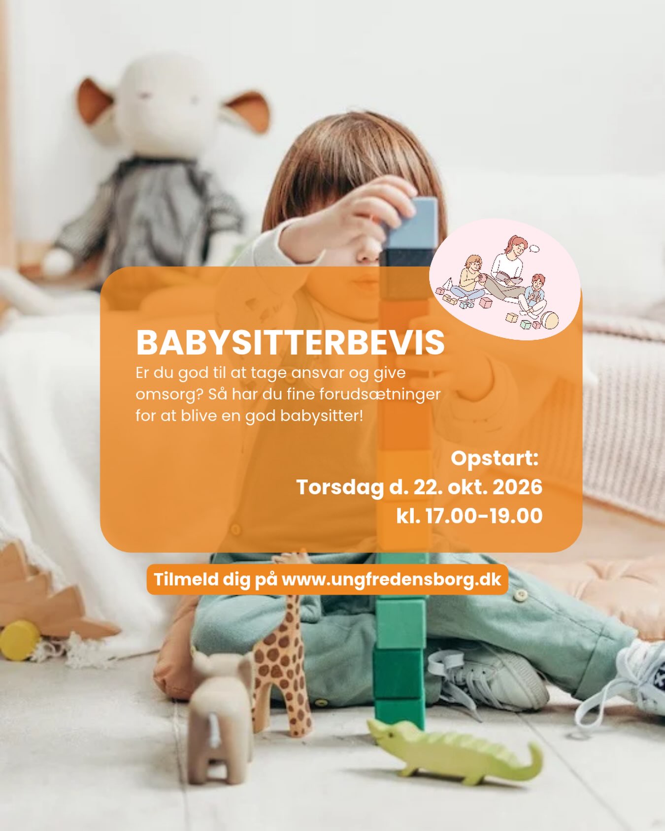 Babysitterkursus 👶
Vil du gerne være en god babysitter? Så kom med på vores babysitterkursus!
På 6 undervisningsgange lærer du bl.a. om: ⤵️
✨ Børns udvikling (0–6 år)
✨ Leg og kommunikation
✨ Sund kost og hygiejne
✨ Forebyggelse af ulykker
✨ Førstehjælp
Kurset undervises af sundhedsplejerske Maria, og du får et babysitterbevis, som er et godt plus på CV’et. 🙌
Læs mere og tilmeld dig på:
🌐 www.Ungfredensborg.dk
𝗟𝗜𝗡𝗞 𝗜 𝗕𝗜𝗢
@ungfredensborg
#Ungfredensborg🧡 #ungifredensborg #babysitterkursus